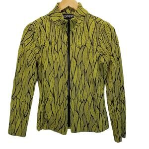 WindRidge Athletic Jacket Small Cheryl Nash Lime Green Leaf Print